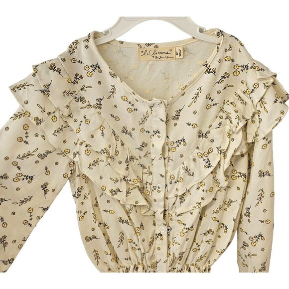 Lil Lemons Ruffle Top Blouson Elastic Waist Long Slv SnapUp White Yellow Girl 6T - Picture 5 of 7